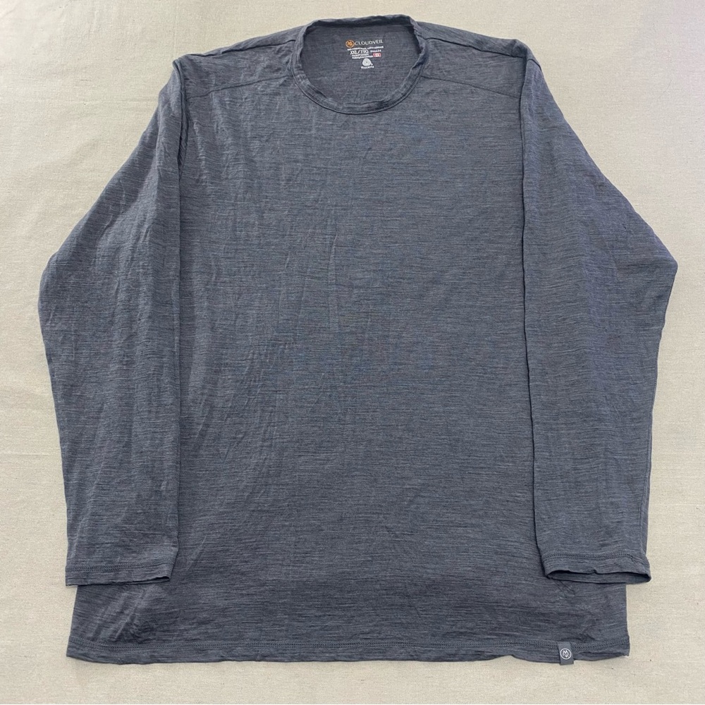Cloudveil Mens Baselayer Shirt Size XXL 2XL Gray Merino Wool Long Sleeve Top